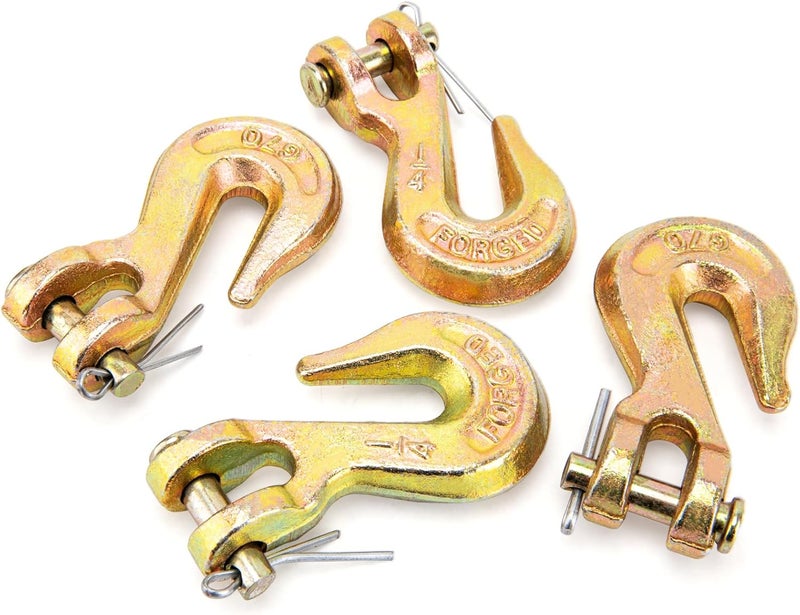9TH SHOP 1/4 Chain Hook, Heavy Duty 1/4 Chain Hooks, 3600Lbs Working Load G70 Clevis Grab Hook 1/4 Inch for Trailer Truck Tow Chain Transport -Yellow Chromate Finish (4 Pack) - Image 1